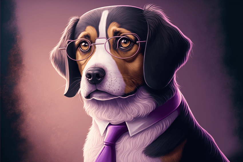 Lawyer dog presenting terms of service Dogfluence.com