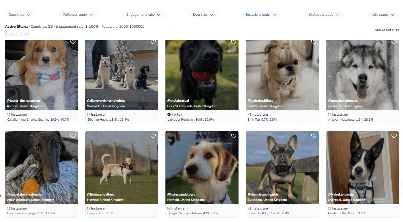 Dog influencer search tool for UK brands