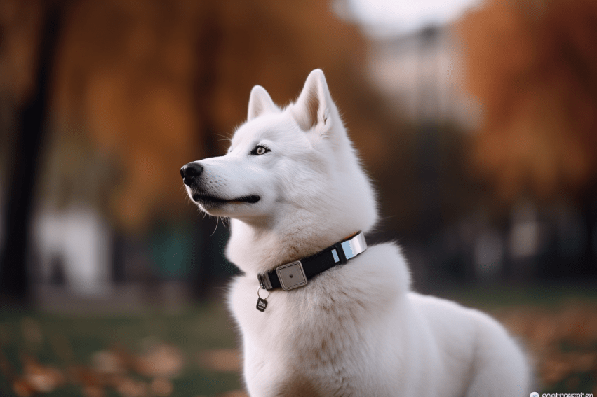 White dog with smart collar - dog trend